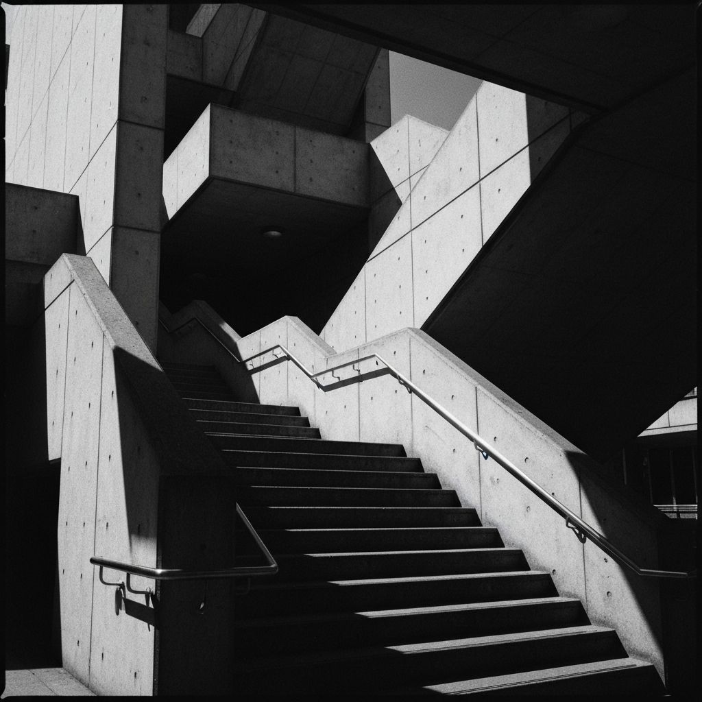 Urban staircase with dramatic shadows